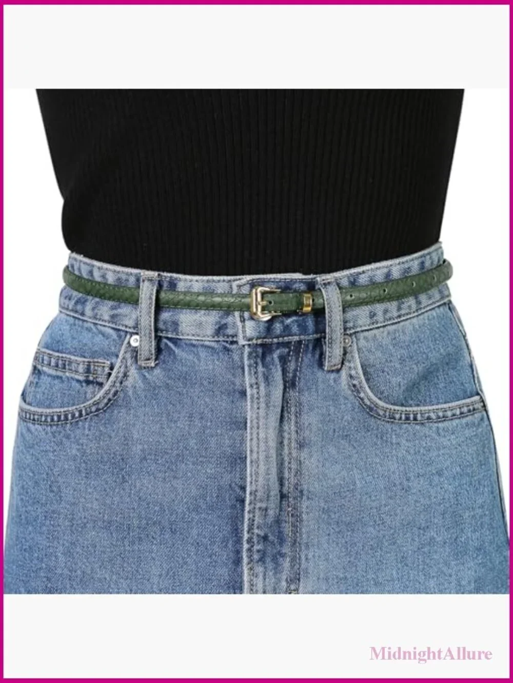 Women's Skinny Embossed Faux Leather Belt with Alloy Buckle